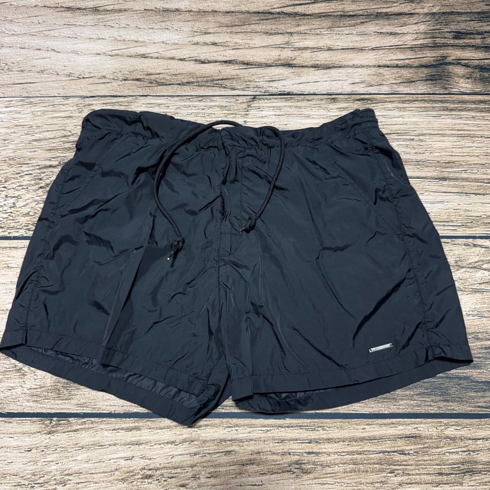 Hugo Boss Swim Trunks Mens Medium Black Solid Drawstring Mesh Lined Beachwear